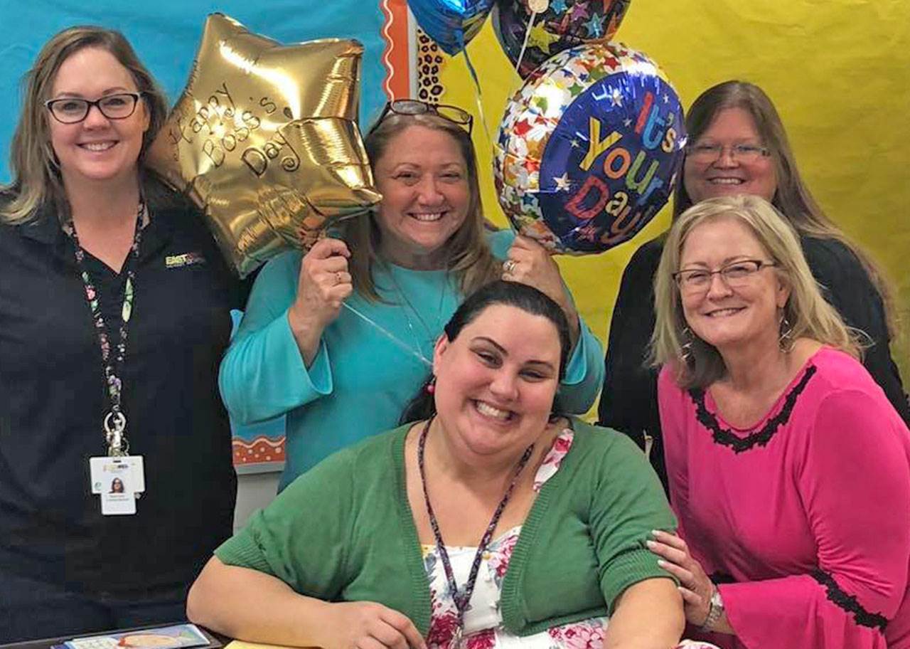 Dr. Danielle DeConcilio with teachers and co-workers at East Area Adult School in Auburndale