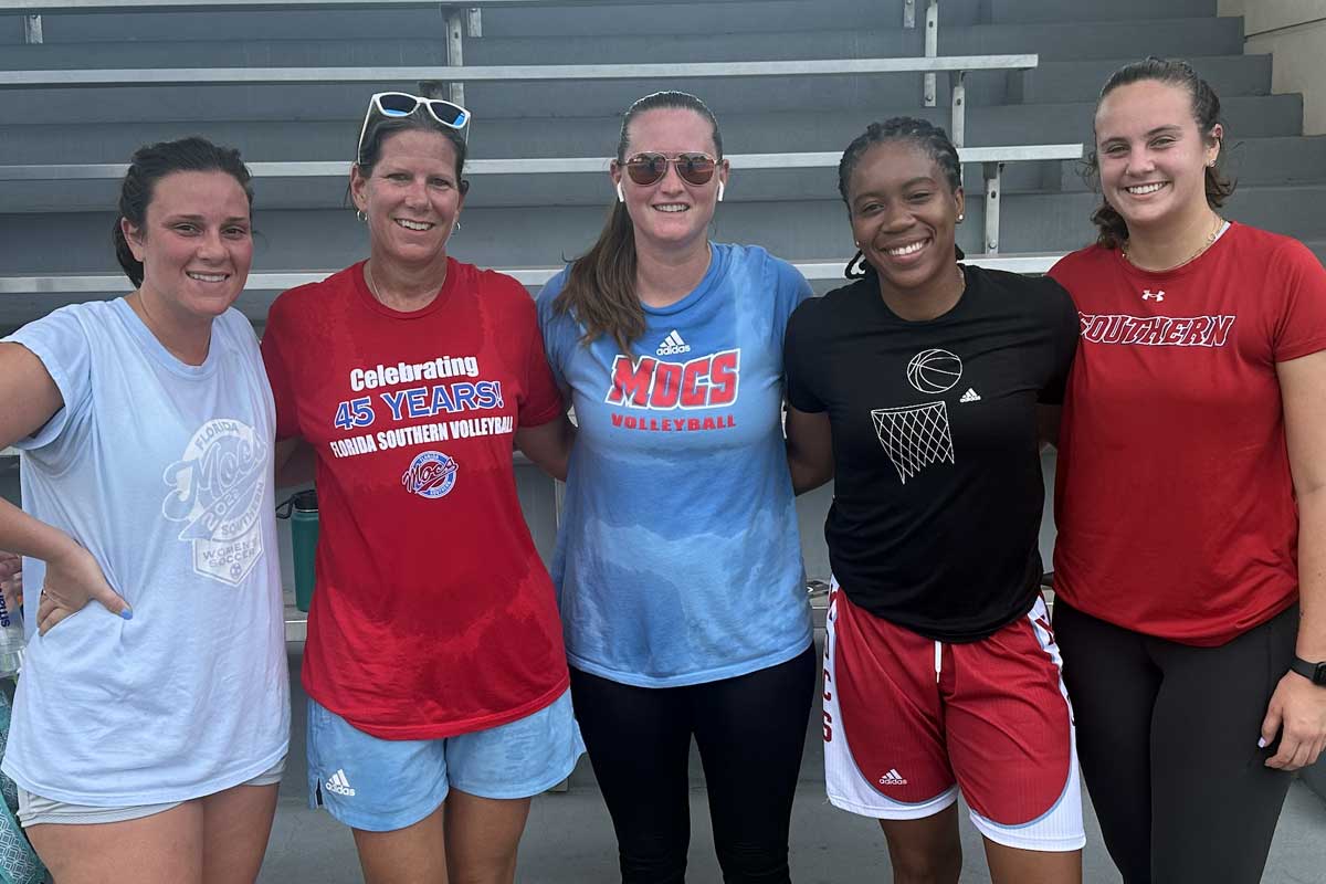 Faculty and students who have just completed the stair challenge